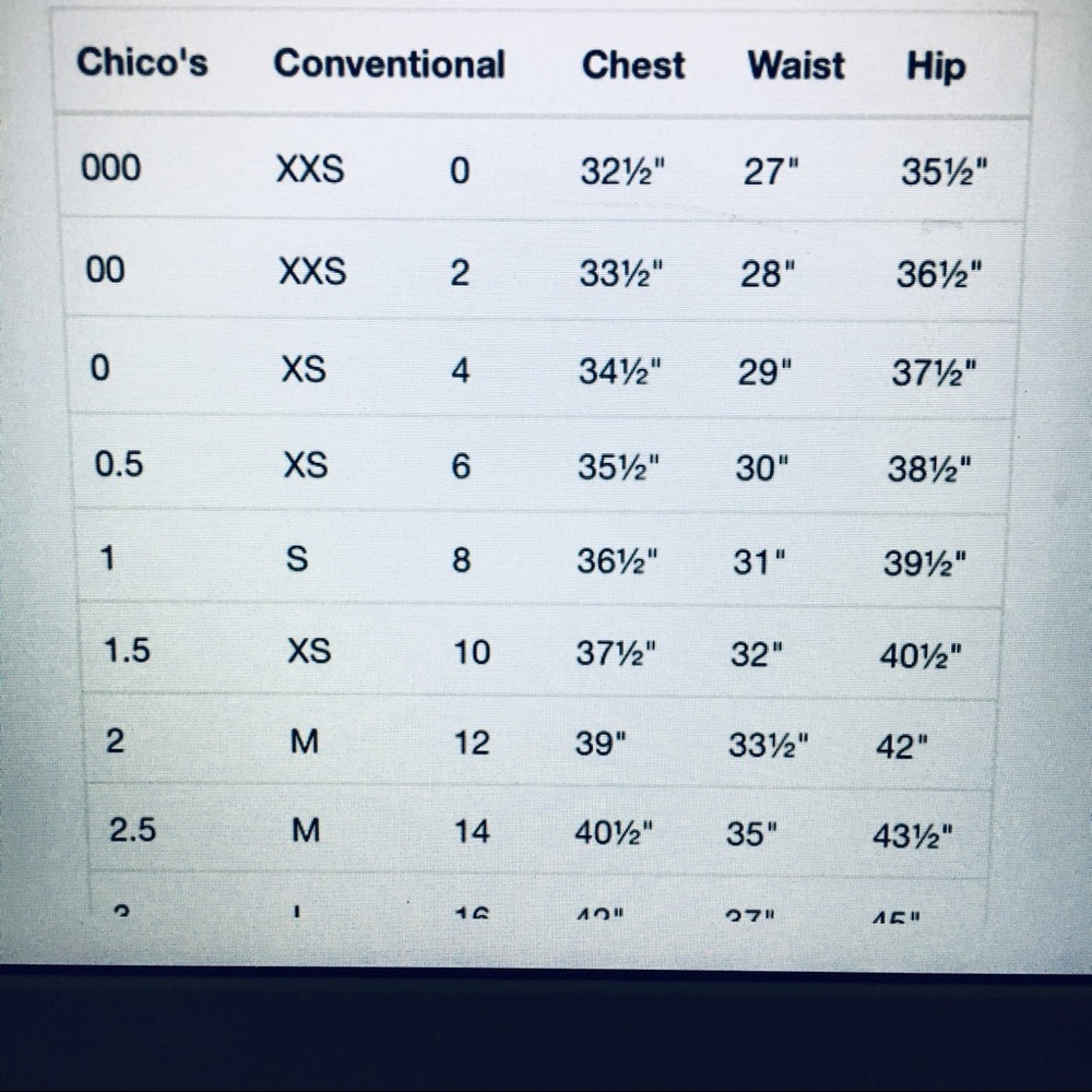 Chicos size chart